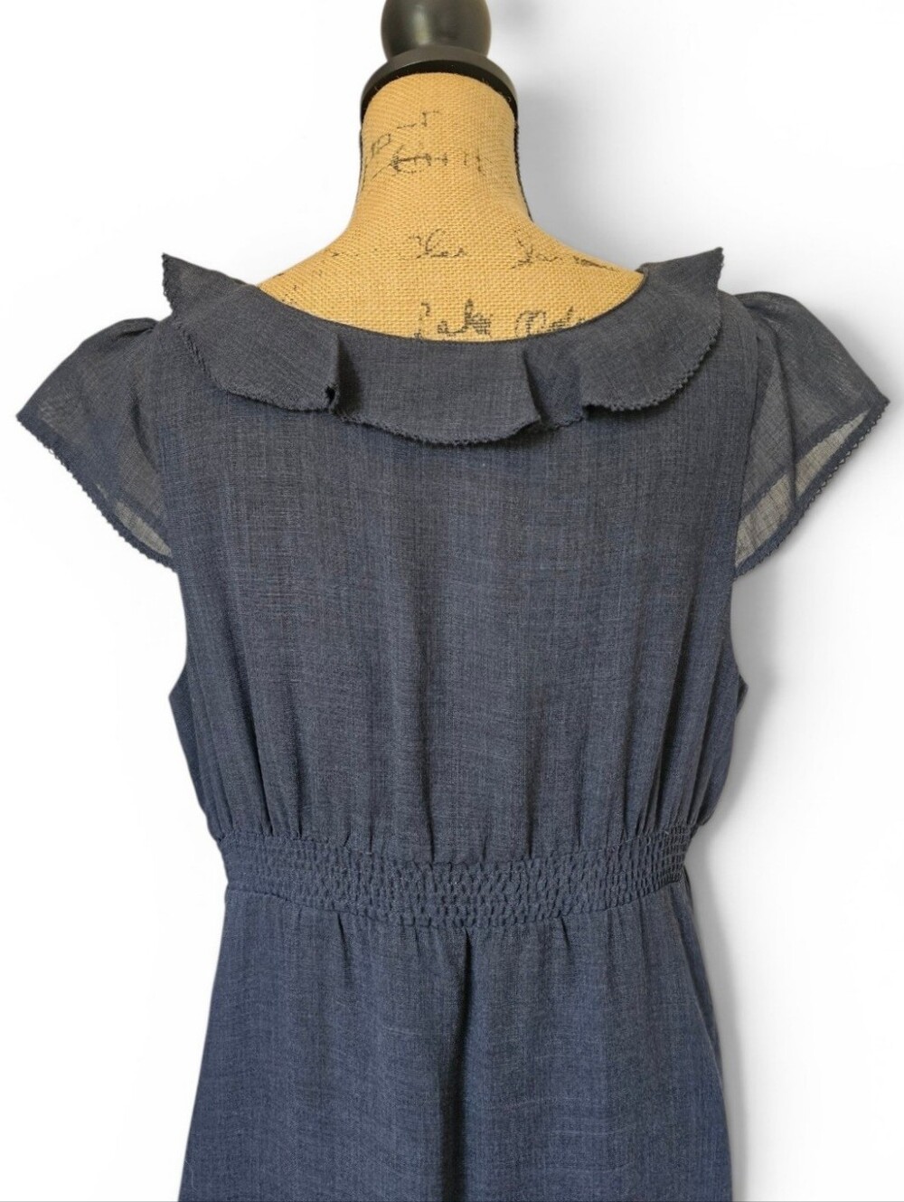 Maeve Anthropologie Chic Gray Ruffle Dress Empire Waist Flutter Sleeve, Size 14 - Picture 6 of 7